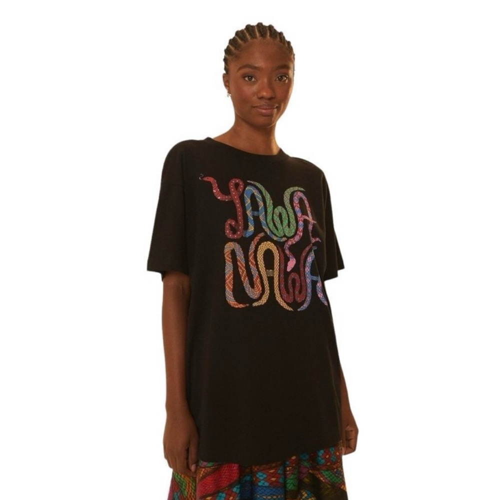 Farm RIO Colorful Graphic Black Women's Top